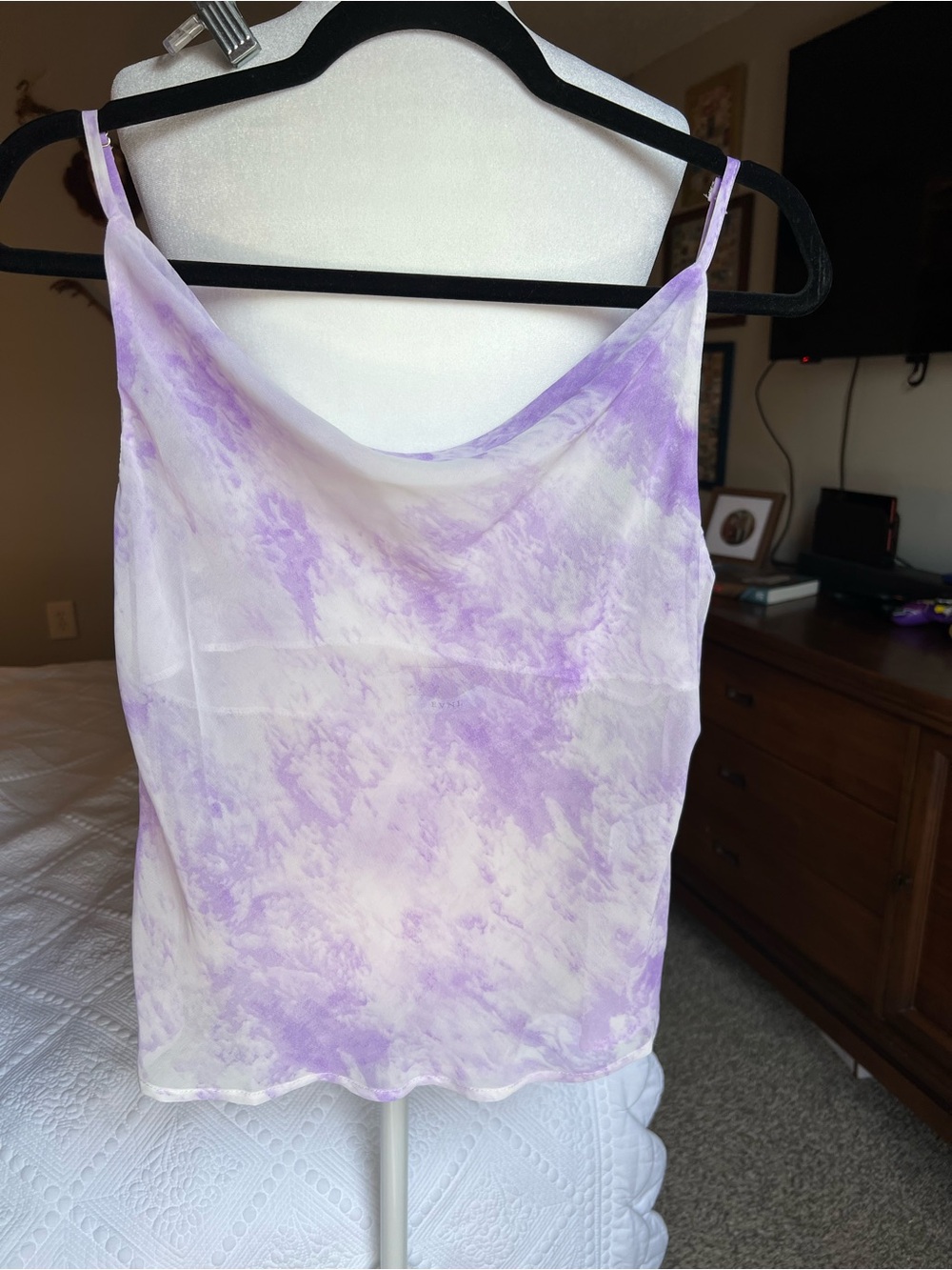Lightweight Lavender Tie-Dye Cowl Neck Spaghetti Strap Top